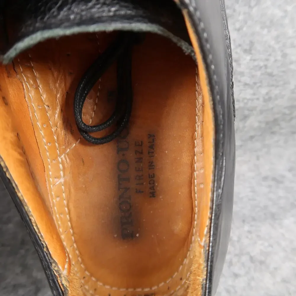 Pronto Uomo Dress Shoes Mens 8.5 Oxford Leather Derby Cap Toe Black Formal Italy